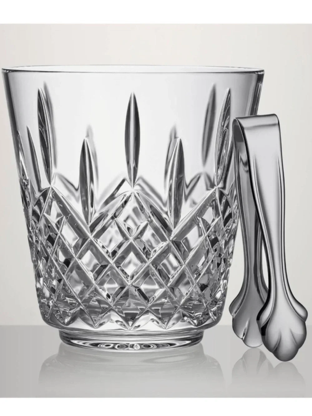 WATERFORD LISMORE ICE BUCKET, 7IN w/ Stainless Steel Tongs